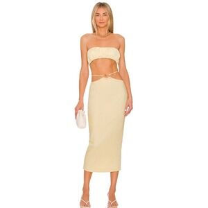 Camila Coelho Yellow Two Piece Linen Set Strapless‎ Top Maxi Skirt - Size S